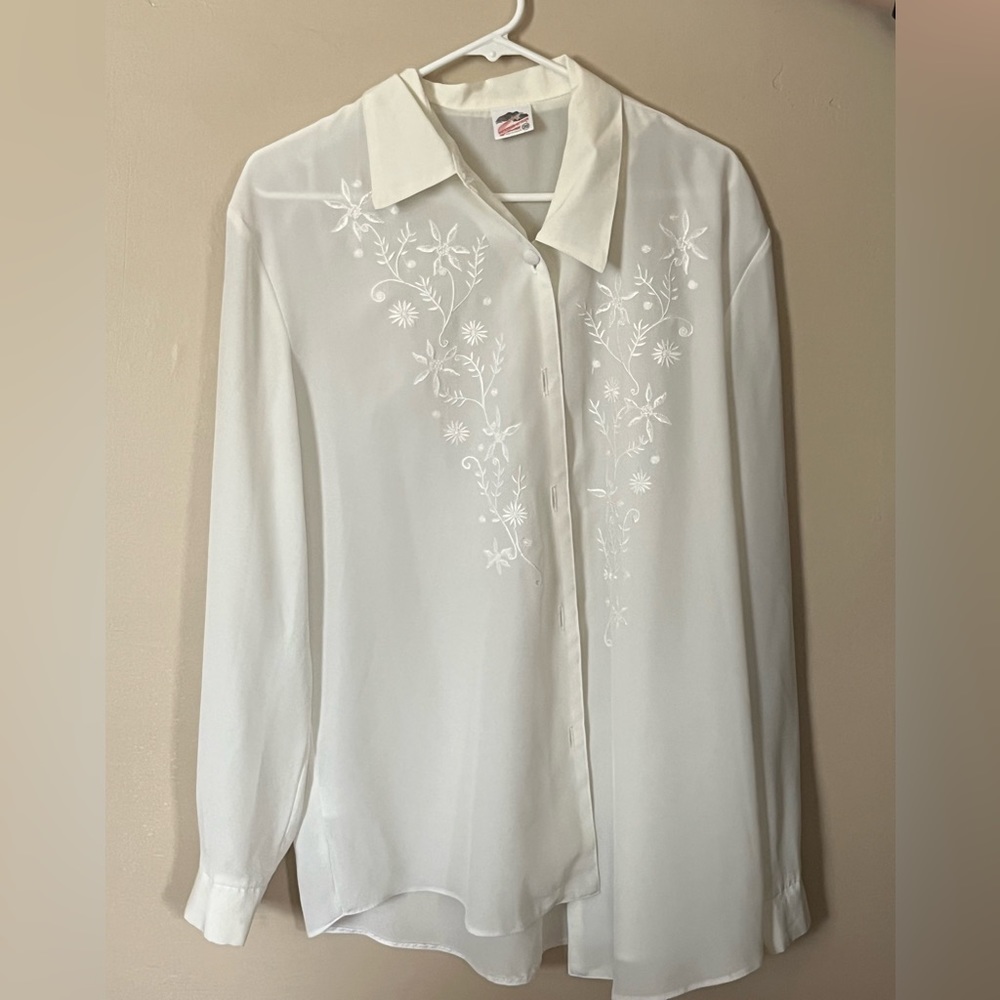Vintage 1980s Flowery Western Blouse - Size Large